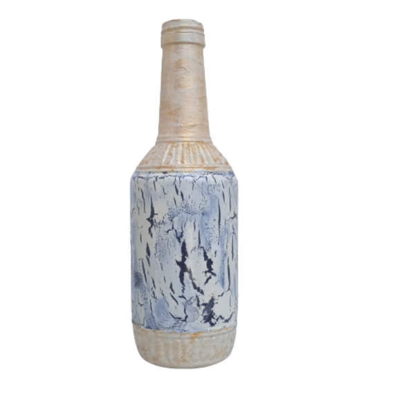 Γυάλινο διακοσμητικό μπουκάλι με κρακελέ σε χρυσό χρώμα. - γυαλί, ντεκουπάζ, διακοσμητικά μπουκάλια - 4