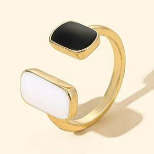 Γυναικείο Δαχτυλίδι - Cuff Ring Χρυσό με Άσπρη και Μαύρη Πέτρα - επιχρυσωμένα, ορείχαλκος, γεωμετρικά σχέδια, σταθερά, φθηνά - 3