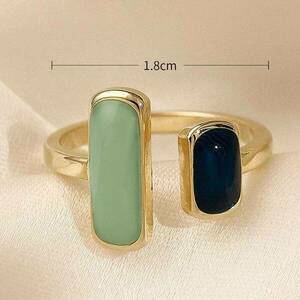 Γυναικείο Δαχτυλίδι - Cuff Ring Χρυσό με Πράσινη και Μπλε Πέτρα - επιχρυσωμένα, ορείχαλκος, γεωμετρικά σχέδια, σταθερά, φθηνά - 3