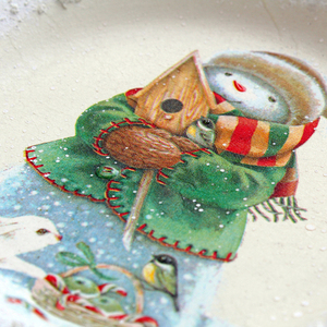 Χριστουγεννιάτικο διακοσμητικό κεραμικό πιάτο τοίχου χιονάνθρωπος με ζακέτα - πηλός, διακοσμητικά, χιονάνθρωπος, χριστουγεννιάτικα δώρα - 3