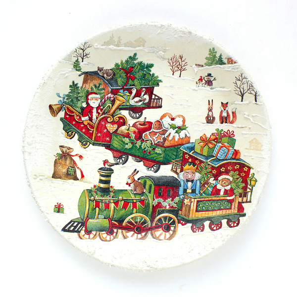 Χριστουγεννιάτικο διακοσμητικό κεραμικό πιάτο τοίχου με το τρένο του Άι Βασίλη - πηλός, διακοσμητικά, χριστούγεννα, χριστουγεννιάτικα δώρα