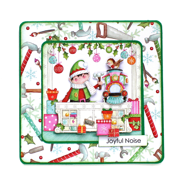 Χριστουγεννιάτικη 3d ευχετήρια τετράγωνη κάρτα "Joyful Noise" - χαρτί, scrapbooking, ευχετήριες κάρτες