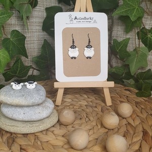"Sheep Studs" I Χειροποίητα μοντέρνα καρφωτά σκουλαρίκια από πολυμερικό πηλό 1,2 cm - χρώμα λευκό / μάυρο - πηλός, καρφωτά, μικρά, καρφάκι - 4
