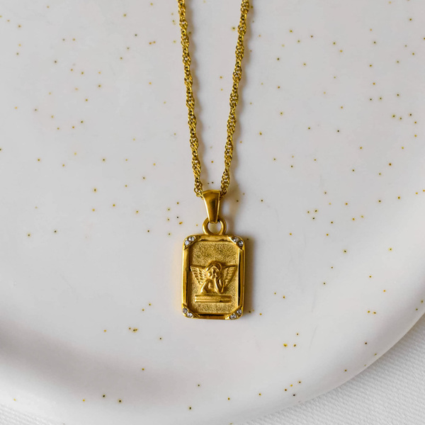 Guardian Angel pendant | Κολιέ με ατσάλινη αλυσίδα & κρεμαστό στοιχείο με σχέδιο “ άγγελο” - ατσάλι, αγγελάκι, μενταγιόν - 2