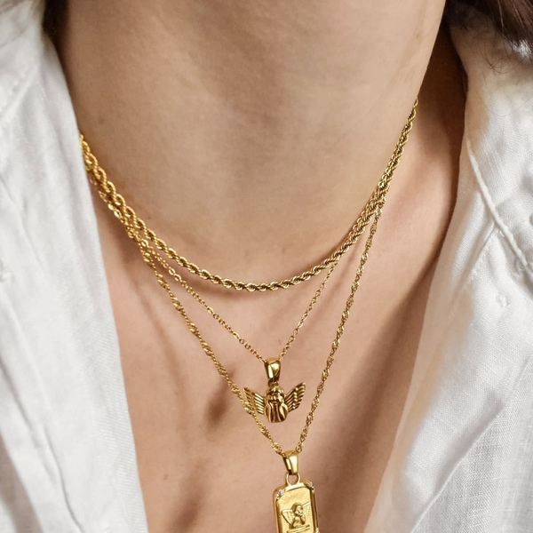 Guardian Angel pendant | Κολιέ με ατσάλινη αλυσίδα & κρεμαστό στοιχείο με σχέδιο “ άγγελο” - ατσάλι, αγγελάκι, μενταγιόν - 3