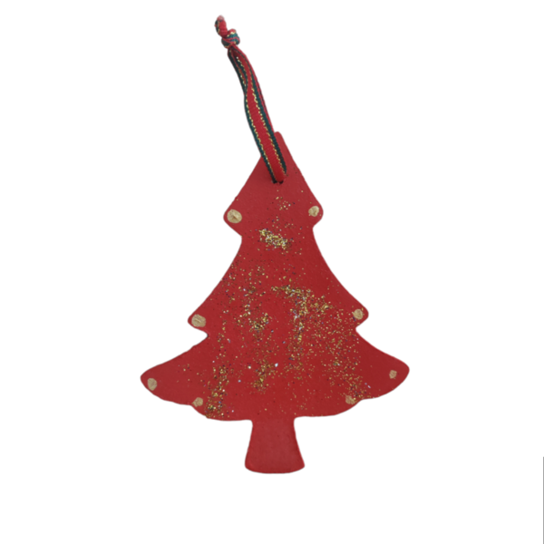 Χειροποίητο Χριστουγεννιάτικο στολίδι δέντρο κόκκινο με χρυσόσκονη. - ξύλο, νονά, μαμά, στολίδια, δέντρο - 4