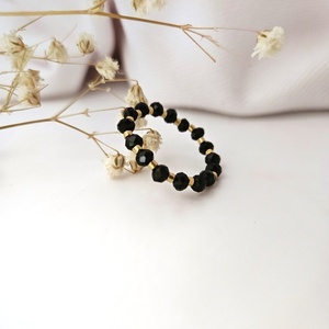 Δαχτυλίδι με γυάλινες χάντρες - Black luxury - γυαλί, χάντρες, βεράκια, boho - 4