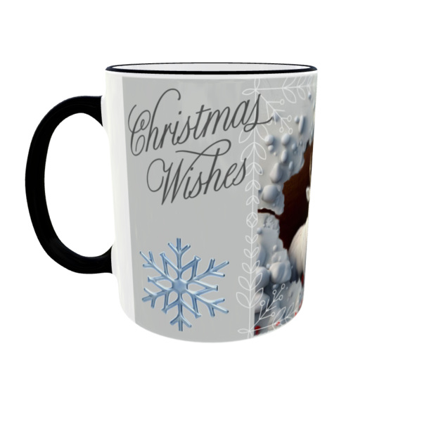 Κεραμική 3D λευκή-μαύρη Χριστουγεννιάτικη κούπα 325 ml με μαύρο χερούλι και χείλος-Ελάφια Χριστουγέννων - πορσελάνη, χριστουγεννιάτικα δώρα, κούπες & φλυτζάνια - 2