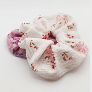 Scrunchies handmade Σετ 2 τμχ, σχέδιο Floral - ύφασμα, λαστιχάκια μαλλιών - 2