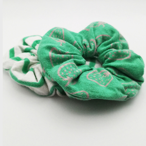 Scrunchies handmade Σετ 2 τμχ, σχέδιο Πράσινο - ύφασμα, λαστιχάκια μαλλιών