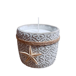 Αρωματικό Κερί "Summer Serenity" σε τσιμεντένιο δοχείο με λευκά σχέδια 11cm x 9cm x 9cm - τσιμέντο, αρωματικά κεριά
