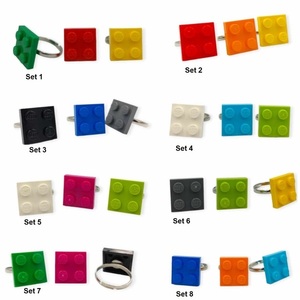 Τετράγωνα δαχτυλίδια από τουβλάκι (Σετ των 3) - πλαστικό, γεωμετρικά σχέδια, σετ, αυξομειούμενα - 5