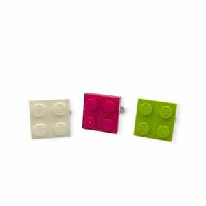 Τετράγωνα δαχτυλίδια από τουβλάκι (Σετ των 3) - πλαστικό, γεωμετρικά σχέδια, σετ, αυξομειούμενα - 2