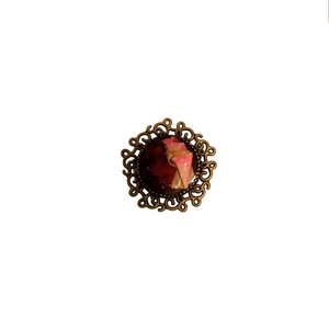 Γυναικείο χειροποίητο αυξομειούμενο δαχτυλίδι vintage σε μπρονζέ αντικέ με αποξηραμένα πέταλα από τριαντάφυλλα και υγρό γυαλί - vintage, γυαλί, χειροποίητα, αυξομειούμενα