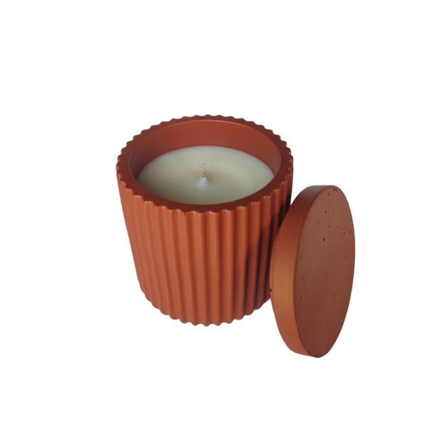 Αρωματικό κερί σόγιας με καπάκι σε φθινοπωρινές αποχρώσεις 8,5 x 7 cm από jesmonite -red oxide - αρωματικά κεριά, κερί σόγιας, soy candle - 2