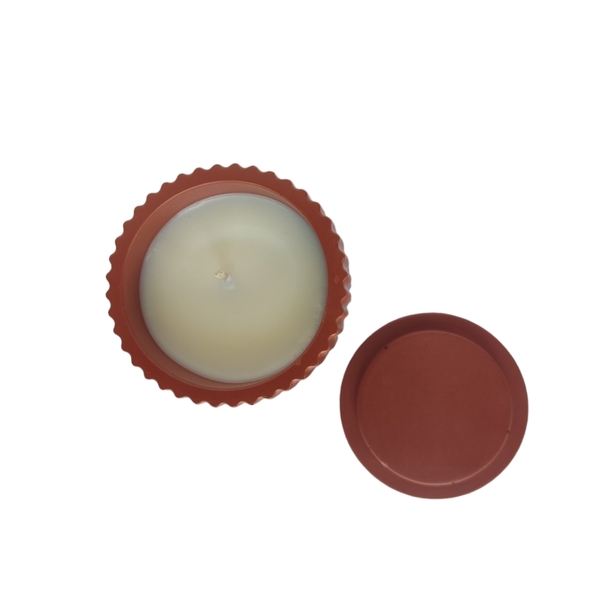 Αρωματικό κερί σόγιας με καπάκι σε φθινοπωρινές αποχρώσεις 8,5 x 7 cm από jesmonite -red oxide - αρωματικά κεριά, κερί σόγιας, soy candle - 3