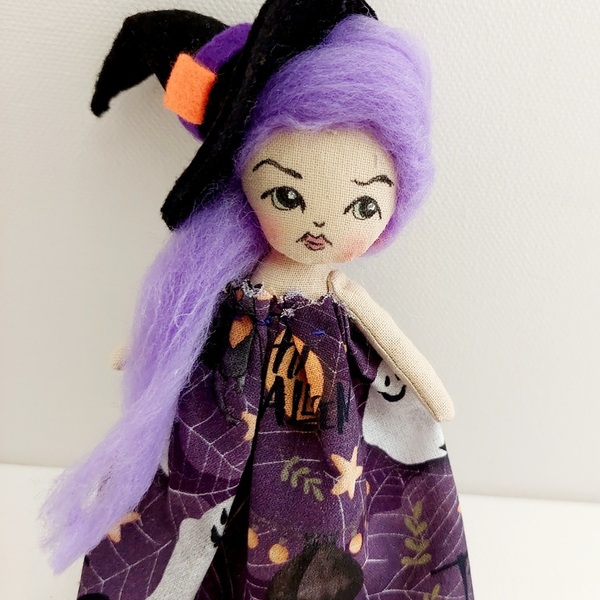 Halloween μάγισσα διακοσμητική με σκούπα - ύφασμα, ξύλο, διακοσμητικά, μαλλί felt - 2