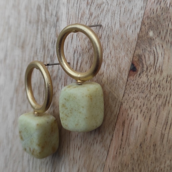 Σκουλαρίκια με ημιπολύτιμη πέτρα κιτρίνη. - ημιπολύτιμες πέτρες, επιχρυσωμένα, καρφωτά, μικρά, φθηνά - 2