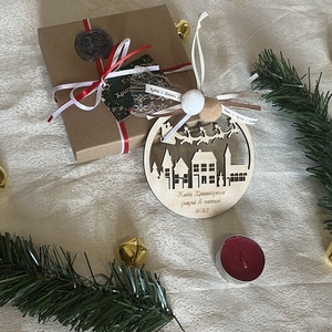 Χριστουγεννιάτικο στολίδι «πόλη» - ξύλο, χριστουγεννιάτικα δώρα, στολίδια, προσωποποιημένα, μπάλες - 2