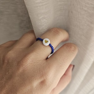 Μπλε δαχτυλίδι από χάντρες με καρδούλα - γυαλί, καρδιά, χάντρες, βεράκια - 2