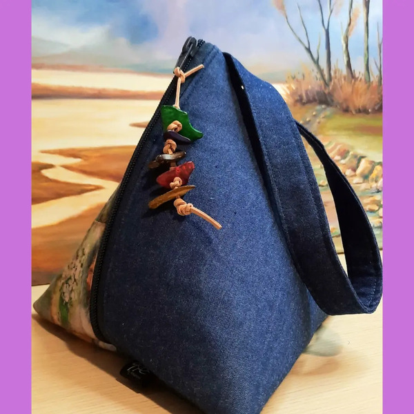 Τριγωνική τσάντα (Triangle bag) ART 1 - ύφασμα, all day, χειρός, πάνινες τσάντες, μικρές - 4