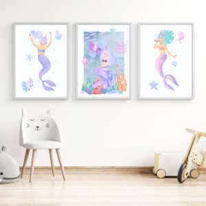 Semi gloss αφίσα Mermaids 40x60 (set of 3) - κορίτσι, αφίσες, γοργόνα
