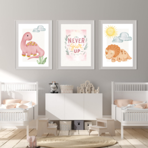 Semi gloss αφίσα Dinosaurs 40x60 pink - κορίτσι, αφίσες, δεινόσαυρος