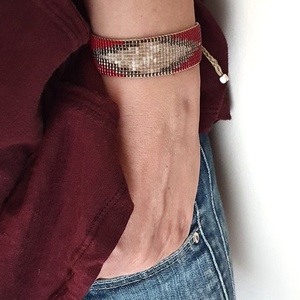 Βραχιόλι στον αργαλειό σε έντονο κόκκινο/Cranberry Bracelet - γυαλί, χάντρες, miyuki delica, χεριού, αυξομειούμενα - 2