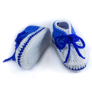 Πλεκτό σετ λευκό-μπλε για αγόρια/ σκουφάκι, παπουτσάκια/ Πλεκτά για μωρά/ 0-12/ Crochet white-blue set for baby-boys/ hat, shoes - αγόρι, σετ, βρεφικά ρούχα - 4