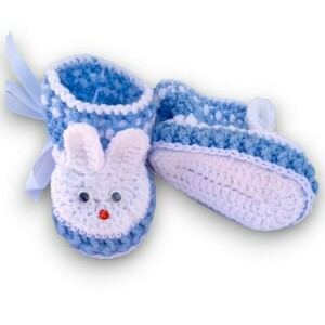 Πλεκτό σετ λευκό-μπλε για αγόρια/ σκουφάκι, παπουτσάκια/ Πλεκτά για μωρά/ 0-12/ Crochet set for baby-boys/ hat, shoes - αγόρι, σετ, βρεφικά ρούχα - 4