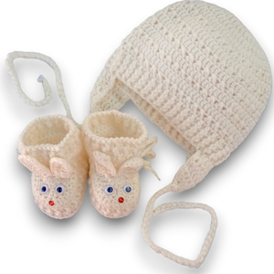 Πλεκτό σετ εκρου για μωρά/ σκουφάκι, παπουτσάκια/ Πλεκτά για μωρά/ 0-12/ Crochet set for boys/ hat, shoes - αγόρι, σετ, βρεφικά ρούχα
