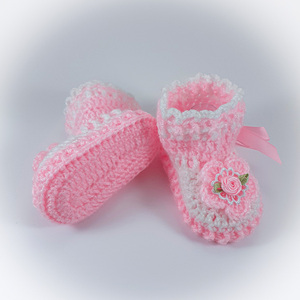 Πλεκτό σετ ανοιχτό ροζ-λευκό για κορίτσια / σκουφάκι, παπουτσάκια / 0-12/ Crochet pink-white set for girls / hat, shoes - κορίτσι, σετ, βρεφικά ρούχα - 3