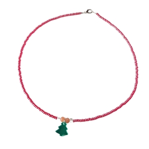 Κόκκινο κολιέ με χριστουγεννιάτικο δέντρο - plexi glass, κοσμήματα, δέντρο, παιδικά κολιέ
