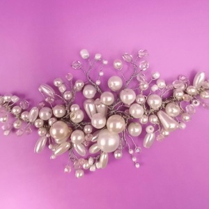 Κόσμημα μαλλιών απο ασημένιο συρματάκι με λευκές πέρλες κ ρόζ κρυσταλλάκια Διαστάσεων: 13 εκ.μ. x 7 εκ.π. και βάρος 0.10γρ. - μέταλλο, hair clips - 3