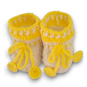 Πλεκτά εκρού-κίτρινα παπούτσια για μωρά/ 0-12/ Crochet cream booties for a babies - κορίτσι, αγόρι, δώρο, βρεφικά ρούχα