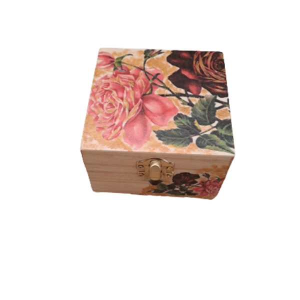 Ξύλινη μπιζουτιερα - κουτί, ροζ τριαντάφυλλο, διάσταση 10x10x6,5εκατ. - κουτιά αποθήκευσης