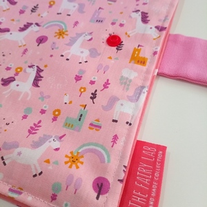 Χειροποίητη βαμβακερη θήκη βιβλιαρίου ροζ μονοκερακια - κορίτσι, θήκες βιβλιαρίου, δώρο γεννεθλίων - 3