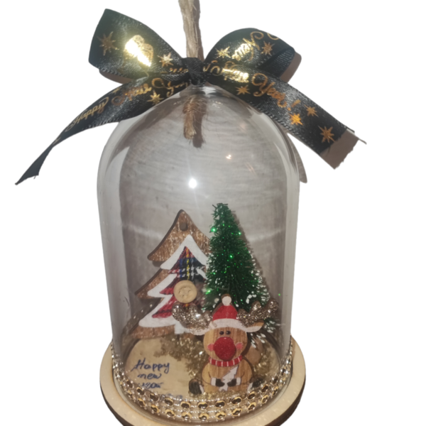 Χριστουγεννιάτικος διακοσμητικός μεσαίος θόλος 11.5 cm "Τάρανδος" - ξύλο, διακοσμητικά, άγιος βασίλης, δέντρο, προσωποποιημένα