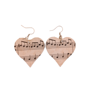 Ξύλινα χειροποίητα σκουλαρίκια νότες μουσικής καρδιές / μεσαία / ατσάλι / Twice Treasured - ξύλο, κρεμαστά, γάντζος - 3