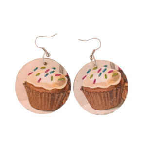 Ξύλινα χειροποίητα σκουλαρίκια cupcakes / μεσαία / ατσάλι / Twice Treasured - ξύλο, cute, κρεμαστά, γλυκά, γάντζος - 4