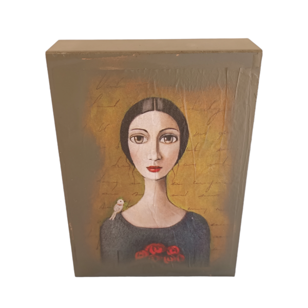 Μικρός διακοσμητικός επιτραπέζιος πίνακας με γυναίκα πράσινος / μικρός / ξύλο / Twice Treasured - ξύλο, πίνακες & κάδρα, διακοσμητικά