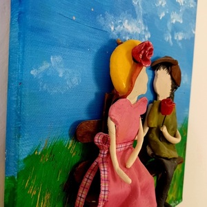 Χειροποίητος πίνακας Νεανικός ερωτας.Καμβας 24 x30 εκ - πίνακες & κάδρα, ακρυλικό, πίνακες ζωγραφικής, πολυμερικό πηλό - 3