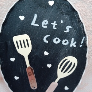 Μαγνητακι "let 's cook" - ξύλο, μαγνητάκια ψυγείου - 2