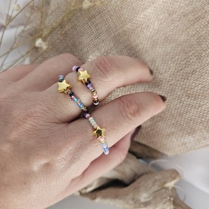 Πολύχρωμο δαχτυλίδι με αστέρι - γυαλί, επιχρυσωμένα, αστέρι, χάντρες, βεράκια - 3
