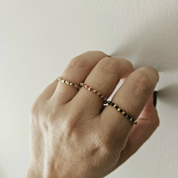 Ελαστικό δαχτυλίδι βεράκι με αιματίτη και γυάλινες χάντρες - ημιπολύτιμες πέτρες, βεράκια - 2