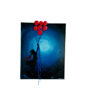 Χειροποίητος πίνακας από πηλό Καμβάς 30Χ40cm Κορίτσι κόκκινα μπαλόνια - πίνακες & κάδρα, πηλός, πίνακες ζωγραφικής