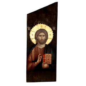 Ιησούς Χριστός Ευλογών Χειροποίητη Εικόνα Σε Ξύλο 13x34cm - πίνακες & κάδρα, πίνακες ζωγραφικής, εικόνες αγίων