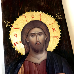 Ιησούς Χριστός Ευλογών Χειροποίητη Εικόνα Σε Ξύλο 13x34cm - πίνακες & κάδρα, πίνακες ζωγραφικής, εικόνες αγίων - 3