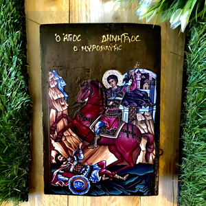 Άγιος Δημήτριος Ο Μυροβλύτης Χειροποίητη Εικόνα Σε Ξύλο 15x22cm - πίνακες & κάδρα, πίνακες ζωγραφικής, εικόνες αγίων - 3