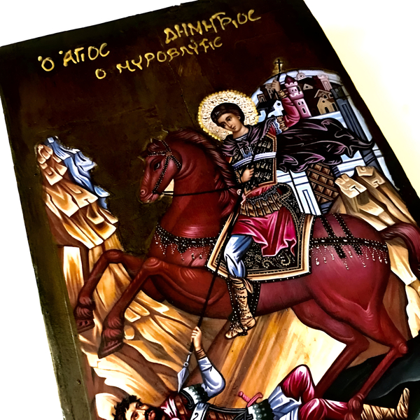 Άγιος Δημήτριος Ο Μυροβλύτης Χειροποίητη Εικόνα Σε Ξύλο 15x22cm - πίνακες & κάδρα, πίνακες ζωγραφικής, εικόνες αγίων - 4